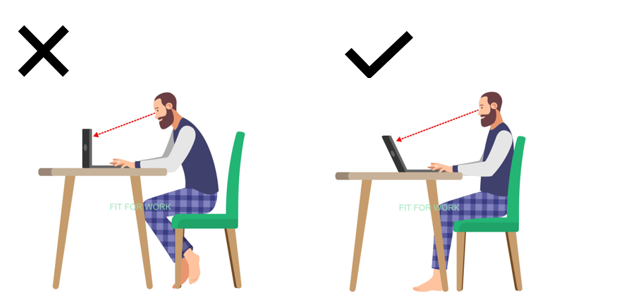 incorrect and correct sitting down posture while working