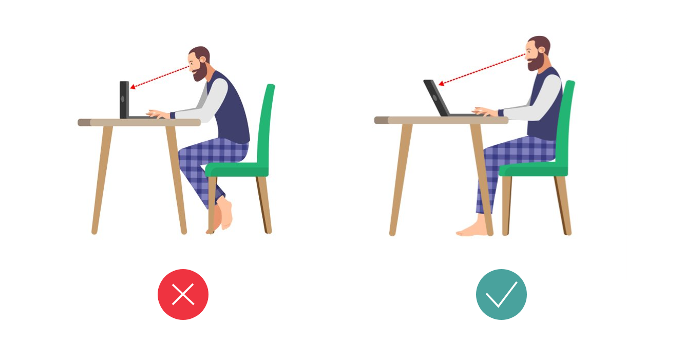 correct and incorrect position of your laptop monitor
