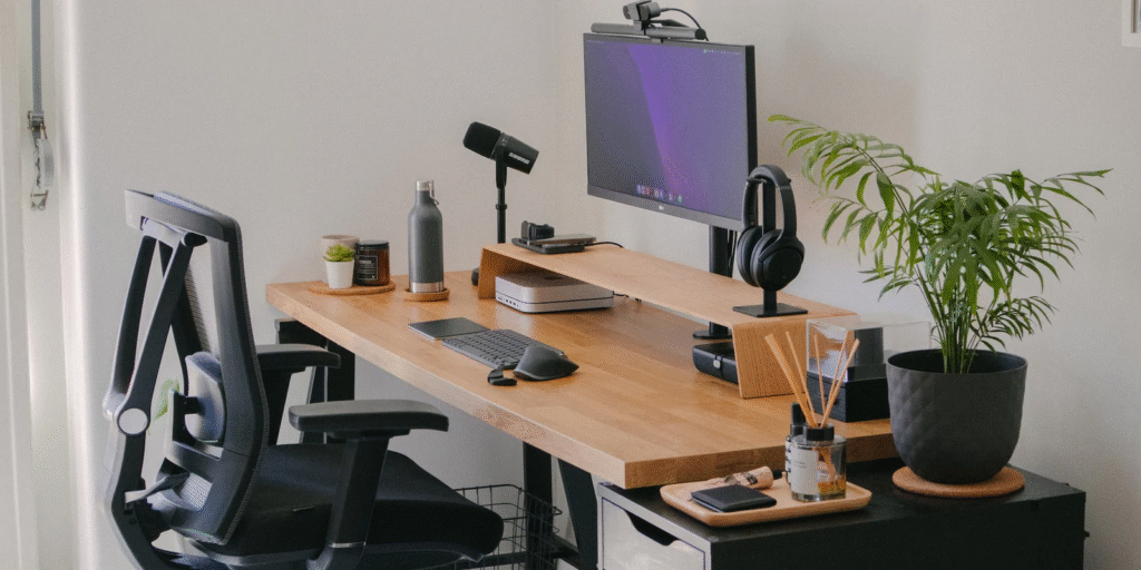 An ergonomic desk setup at home