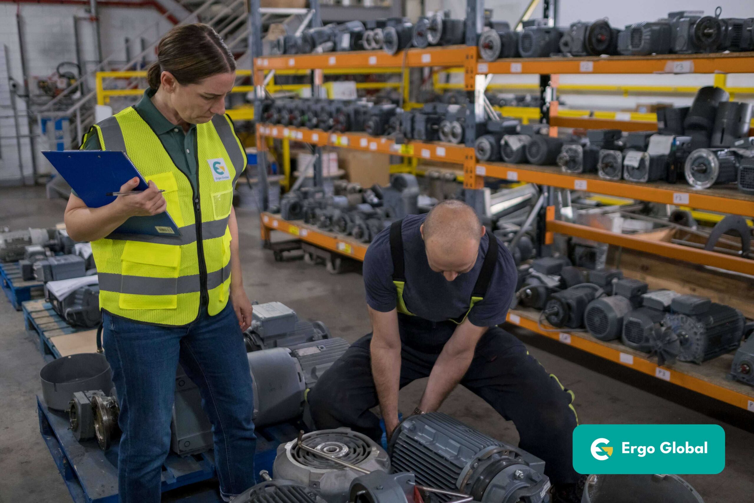 Ergonomist performing an ergonomics assessment at industrial facility