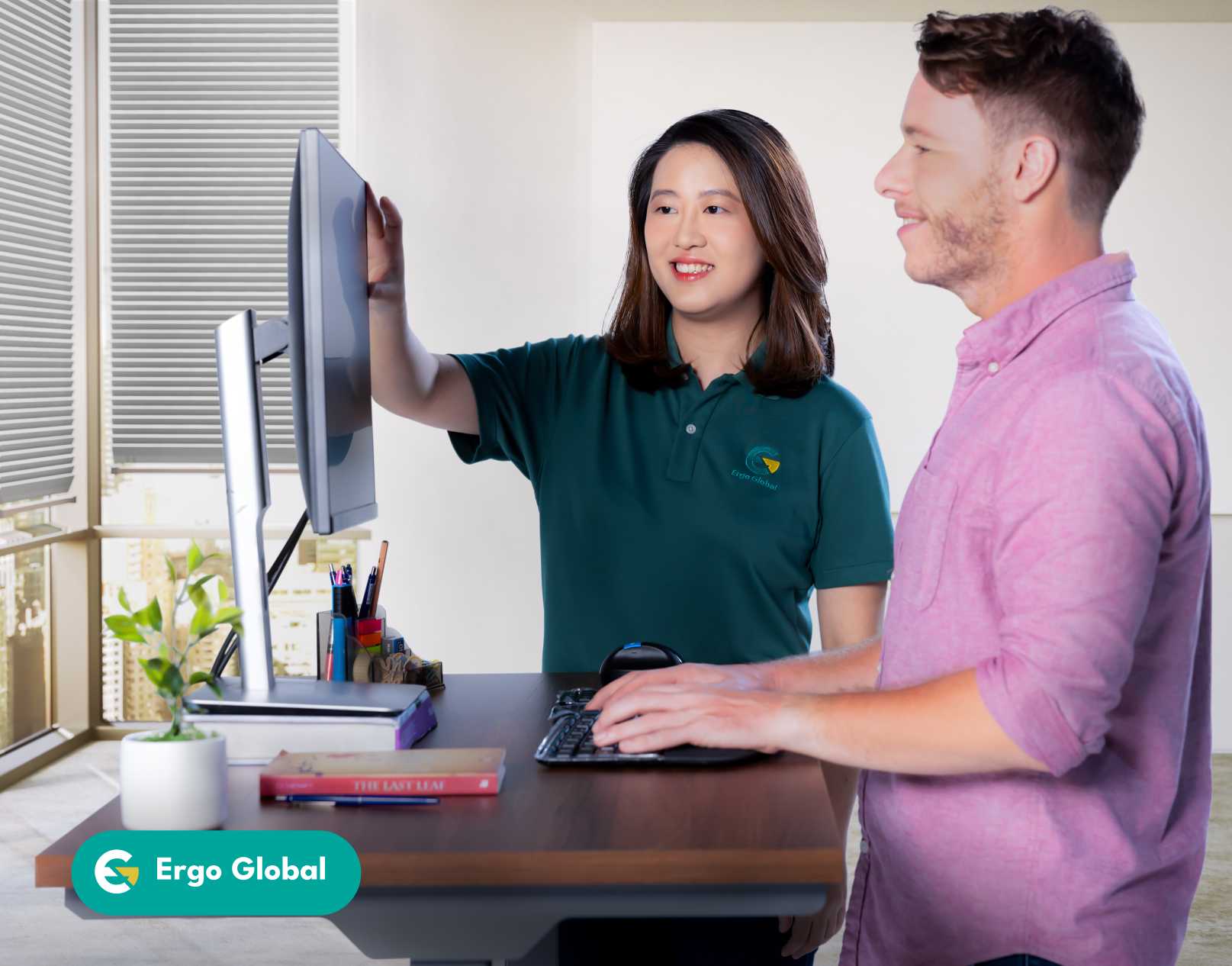 Employee with good standing posture