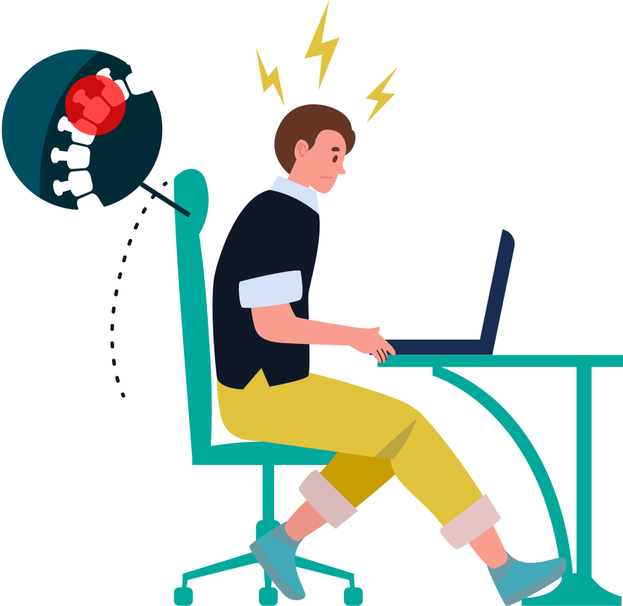 Illustration of man with MSDs from sitting disease