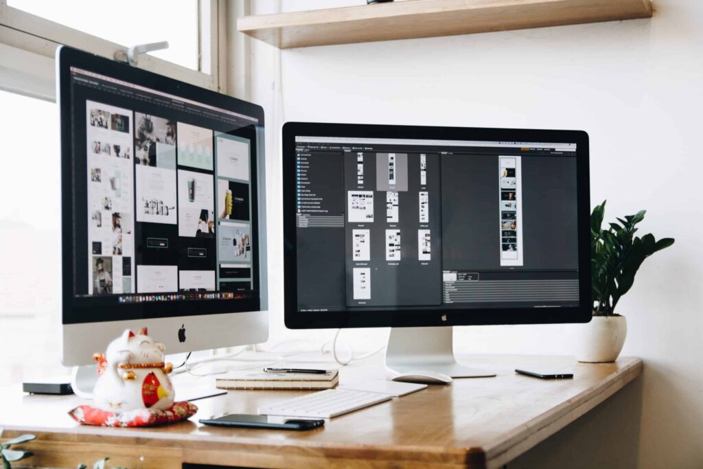 Two monitors side-by-side in perfect ergonomics arrangement