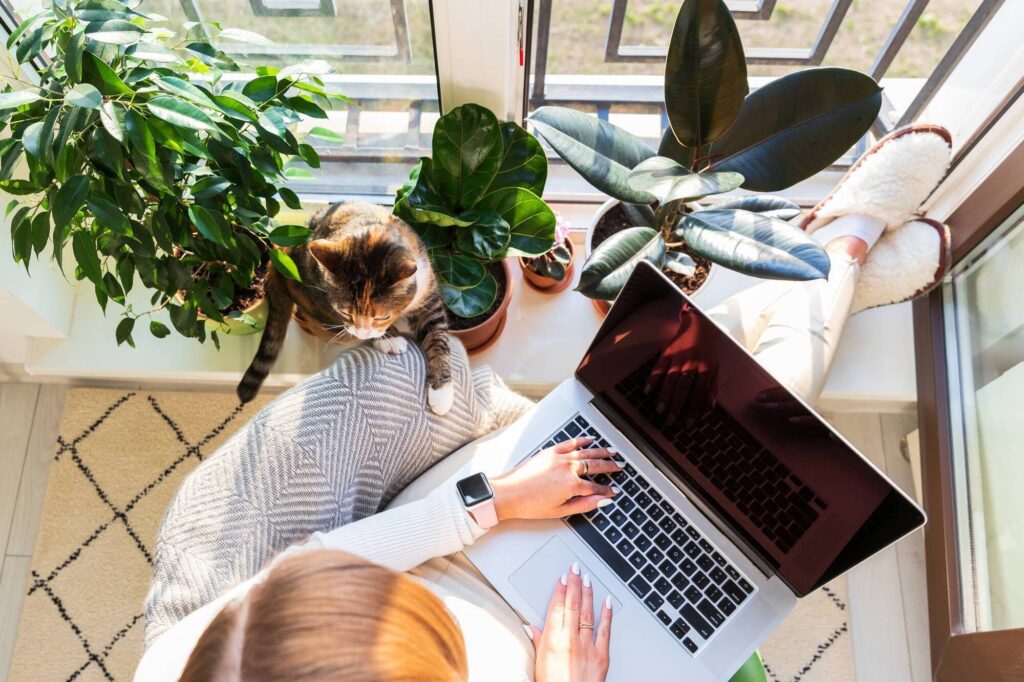Aerial view of an Irish woman working in Ireland - one of the top countries for remote work legislation