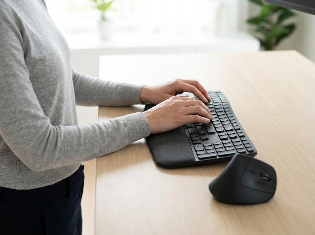 Close-up of correct elbow and straight wrist angles. 