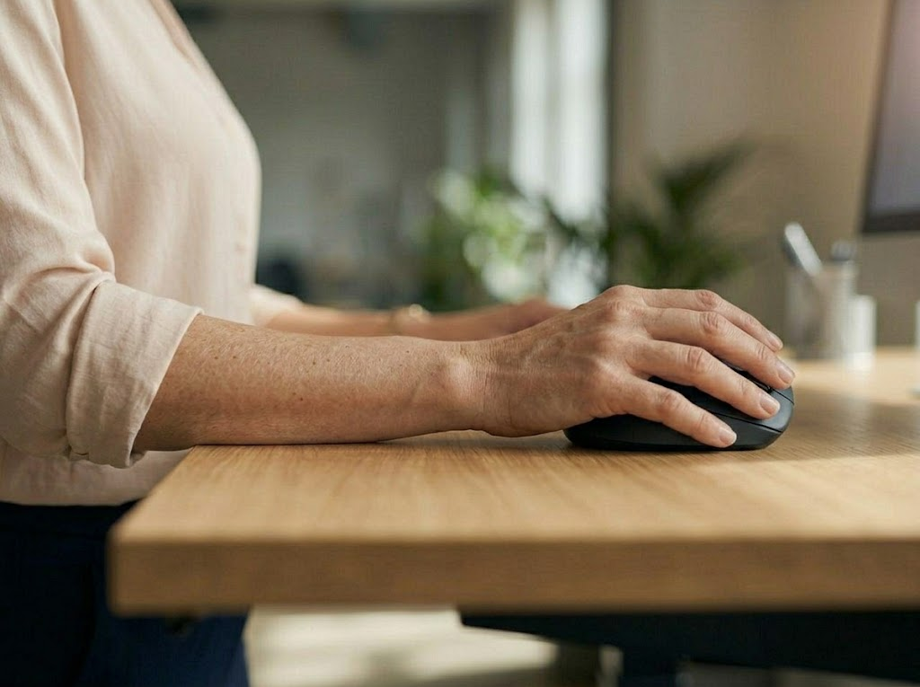 Focus on the straight wrist using a vertical ergonomic mouse. 