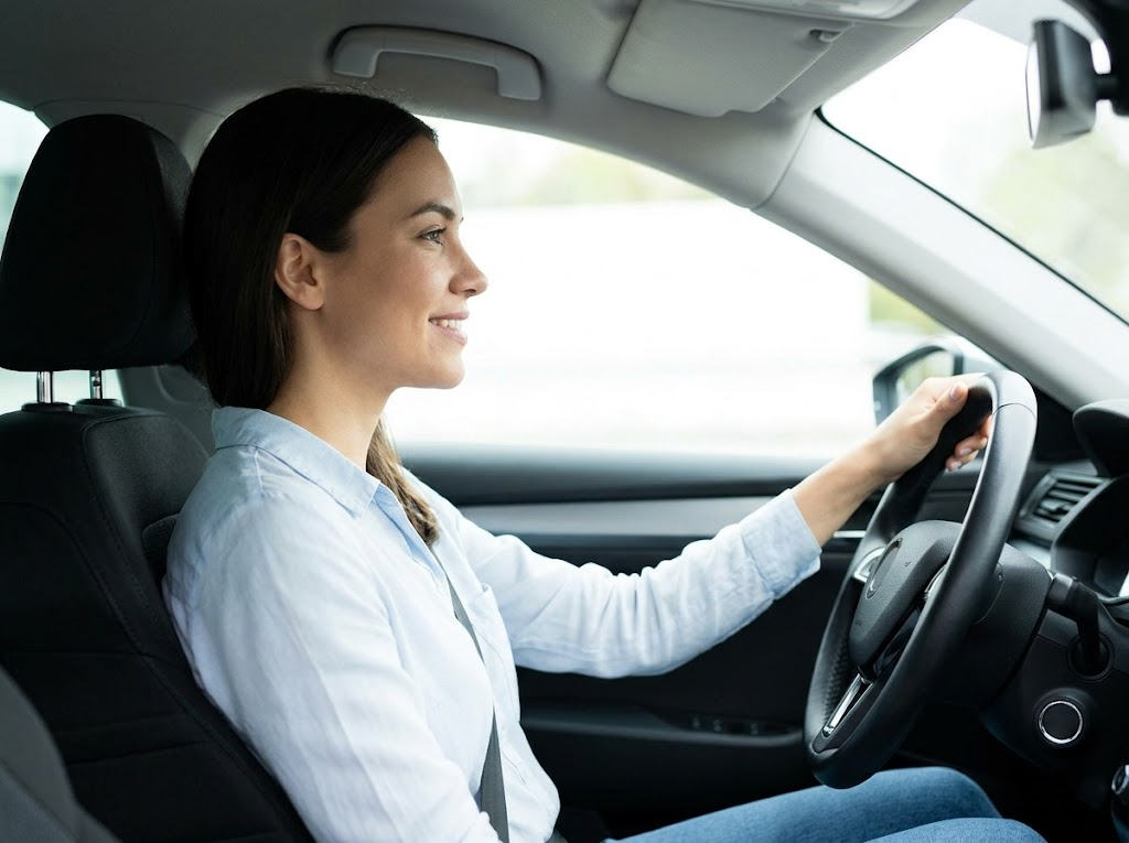 Person practicing good posture while driving.