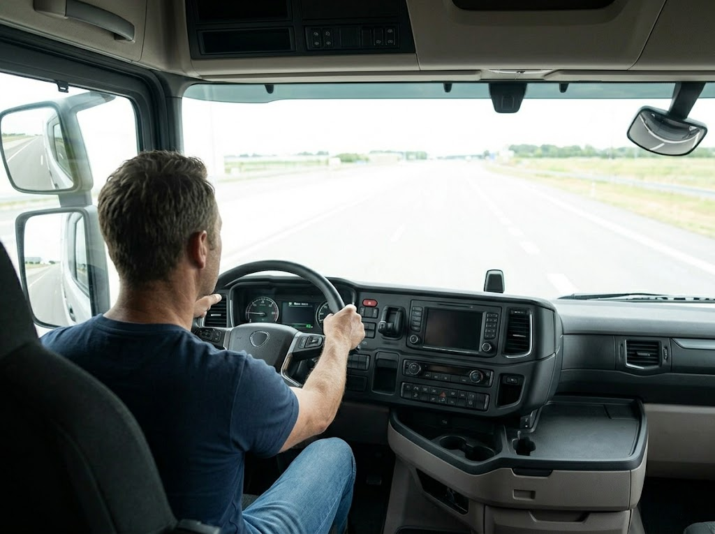 Driver viewing clear sightlines and mirrors.