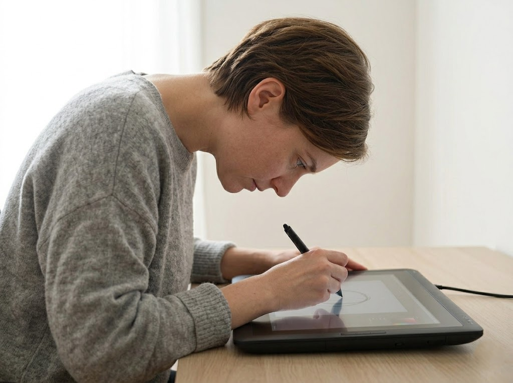 Strained neck from leaning too far forward at the screen.