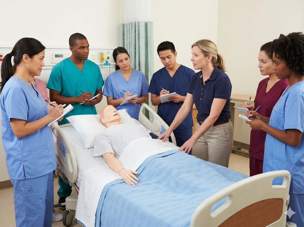 Nurses participating in a hands-on lifting training.
