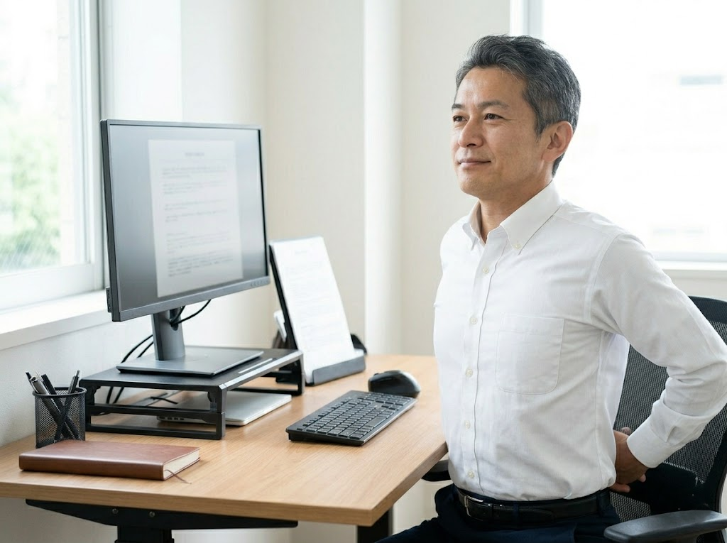 A man taking a structured break to stretch.