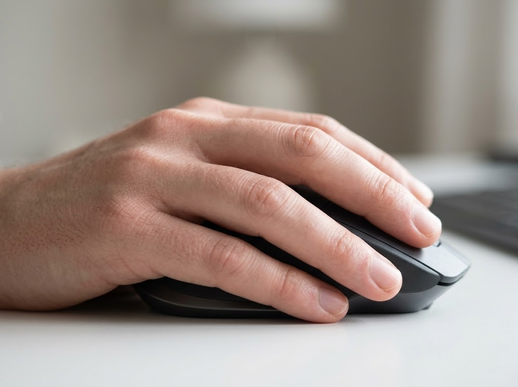 Soft close-up of a hand using an ideal palm grip.Â