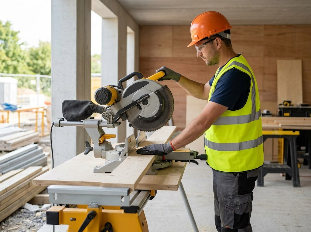 Worker operating machinery at an adjusted waist height. 