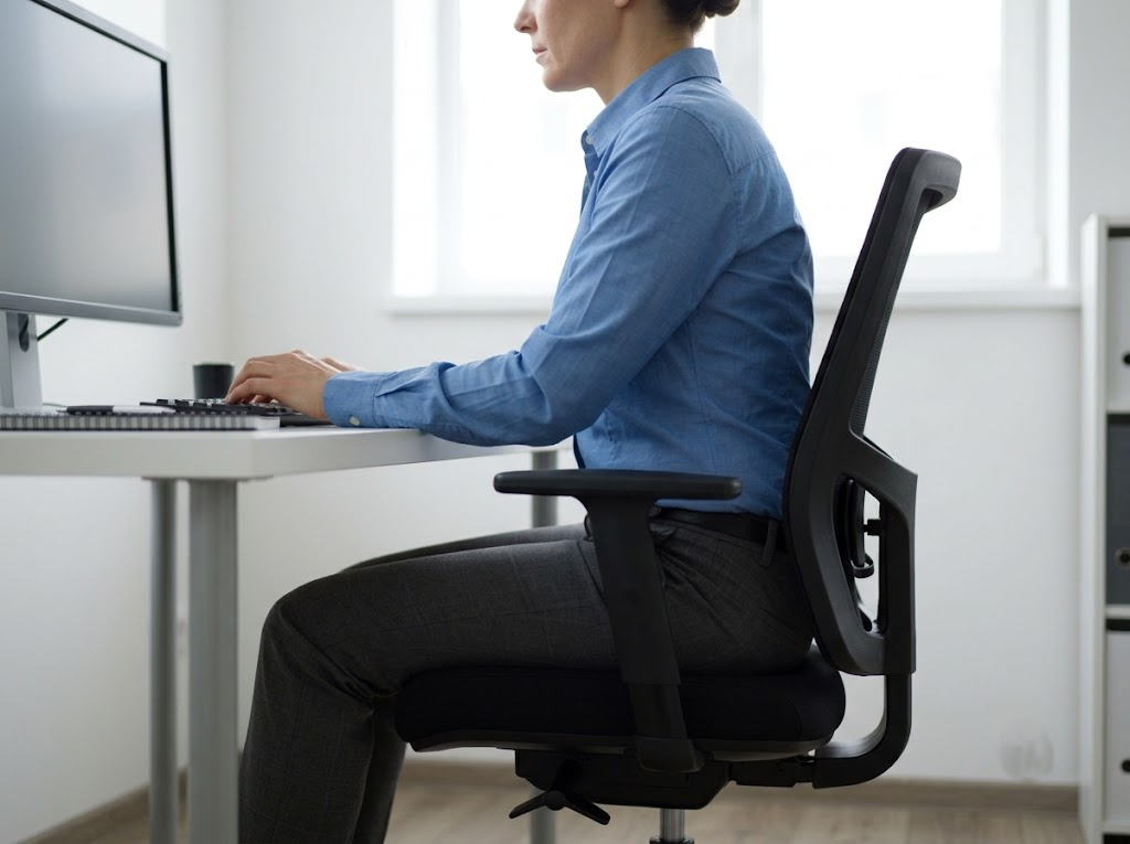 Side view of seated worker showing neck and trunk posture 