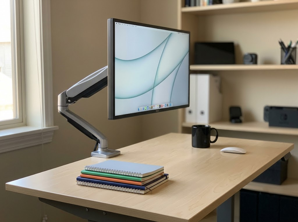 Monitor arm attached to screen via VESA mountÂ