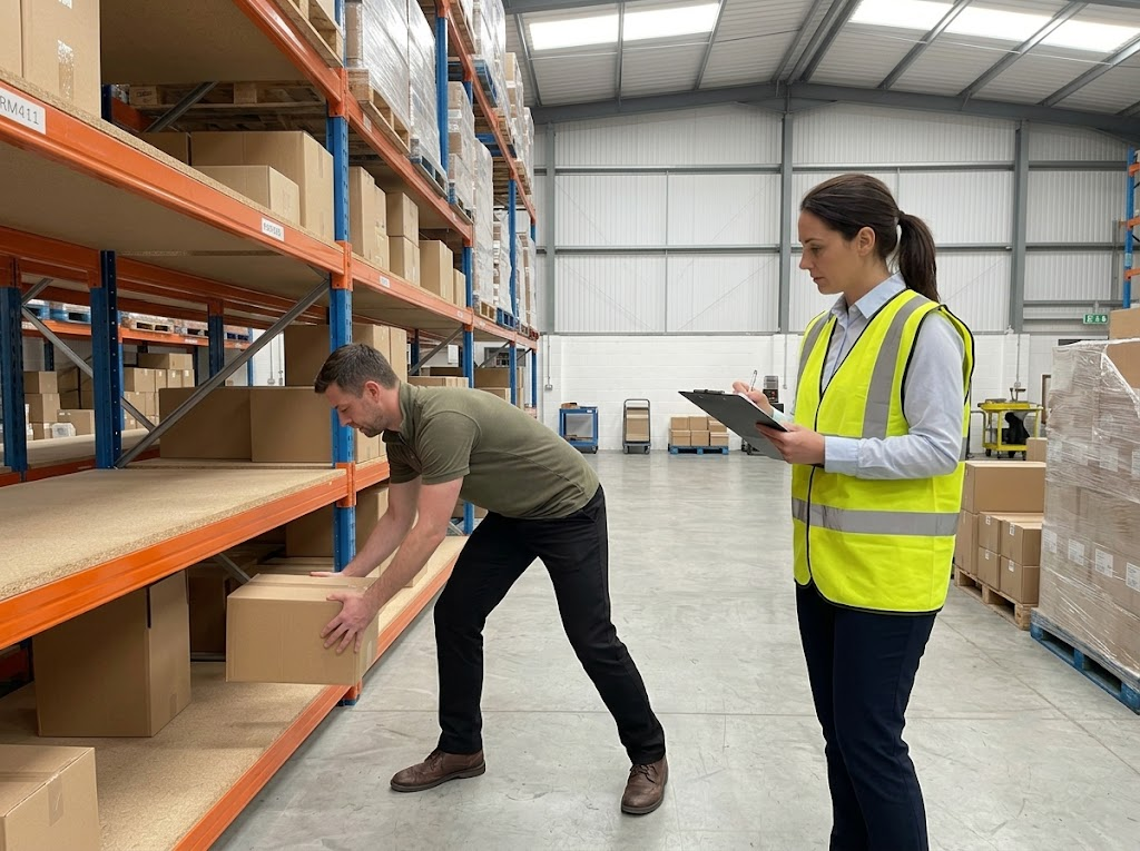 Assessor observing worker's posture during a walkthrough 
