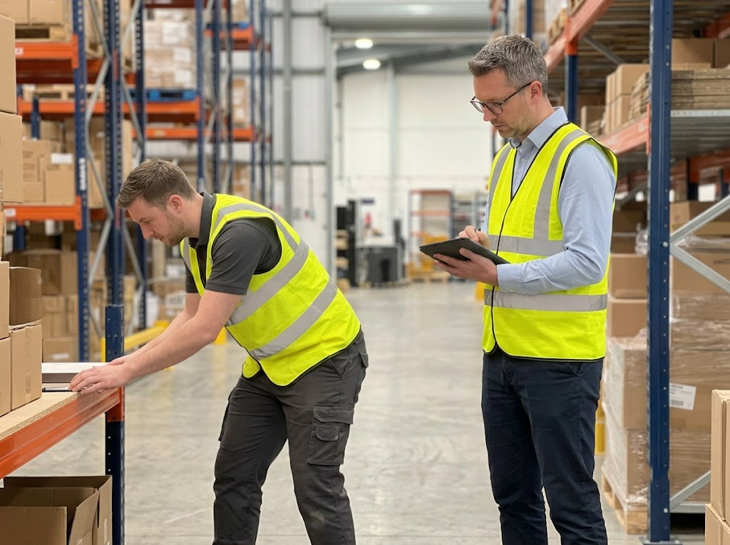 Assessor observing worker's posture during a walkthrough 