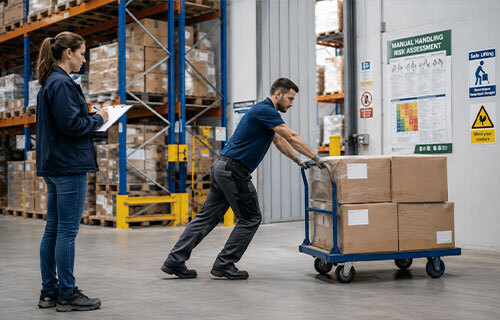 Manual handling risk assessment of a pushing task in a warehouse